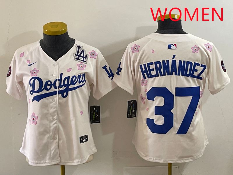 Women Los Angeles Dodgers #37 Hernandez Cream Sakura Edition 2025 Nike MLB Jersey style 40->new york yankees->MLB Jersey